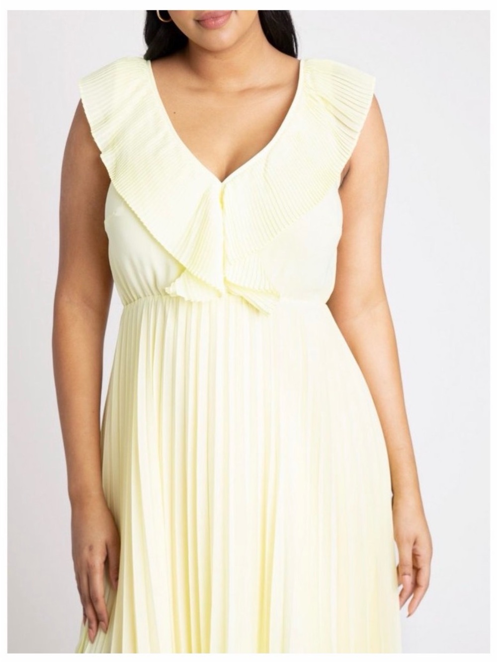 Eloquii Yellow Pleated V-Neck Midi Dress Size 24 - Picture 8 of 10